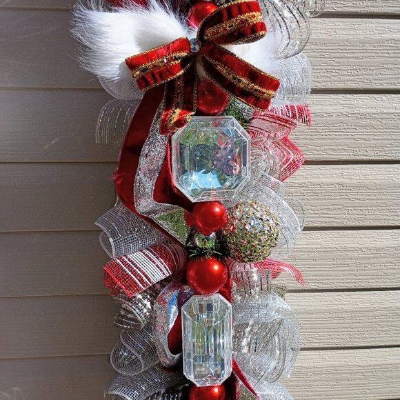 Glam Red & Silver Christmas Garland, Gem Garland, Winter garland, Christmas - Picture 3 of 16